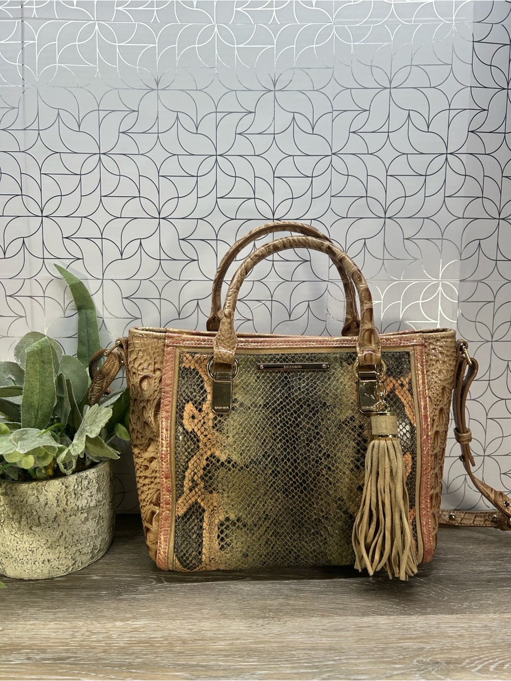 1353 Brahmin Mini Asher leather satchel in Honey Carlisle 951353